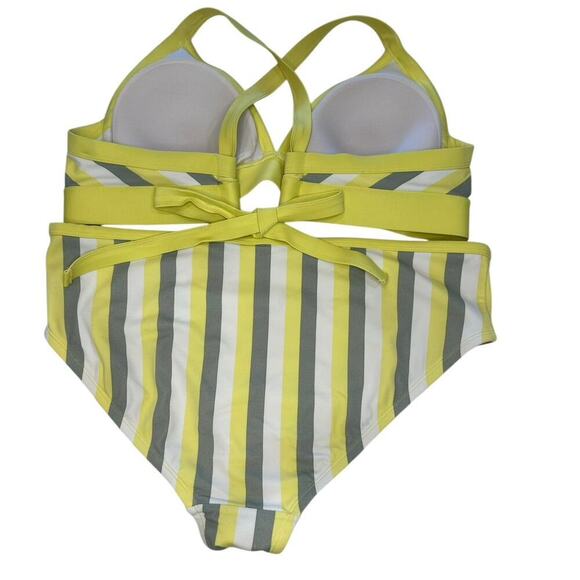 Kona Sol Two Piece Bikini Set Sz X Yellow Gray Striped Beach Resort Bathing Suit - Picture 3 of 4